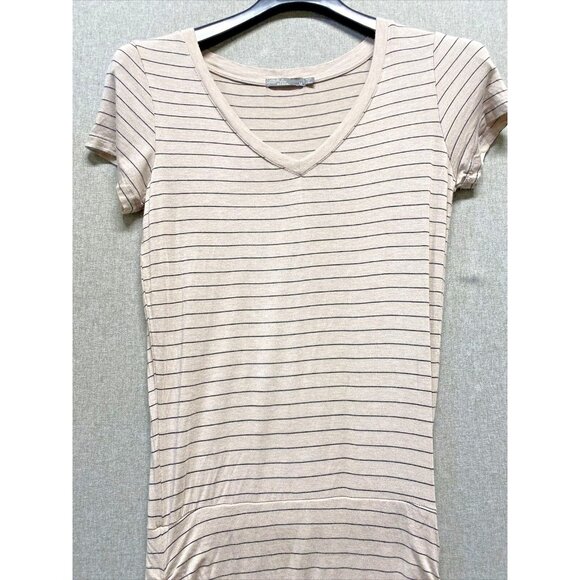 Prana Womens Jersey Knit Dress Size Medium Tan Black Stripped Sides Cinched - Picture 2 of 11